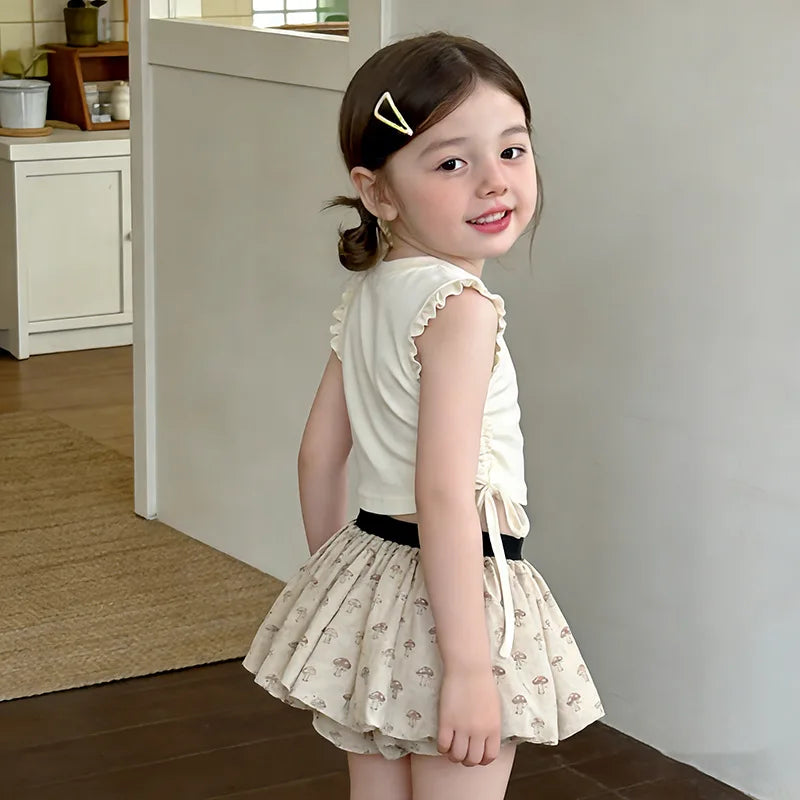 Kids Girls Summer Clothes Sets Fashionable Lace T-shirt + Floral Skirt Pants Children Clothing Baby 2pcs Sets Kids Clothes Girls