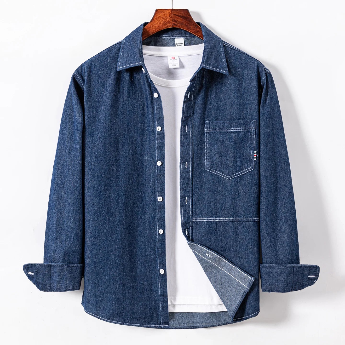 New Jeans Shirts Men Cotton Long Sleeve Button Front Pocket Casual Street Wear Slim Fit Denim Dress Spring Autumn Youth Clothing