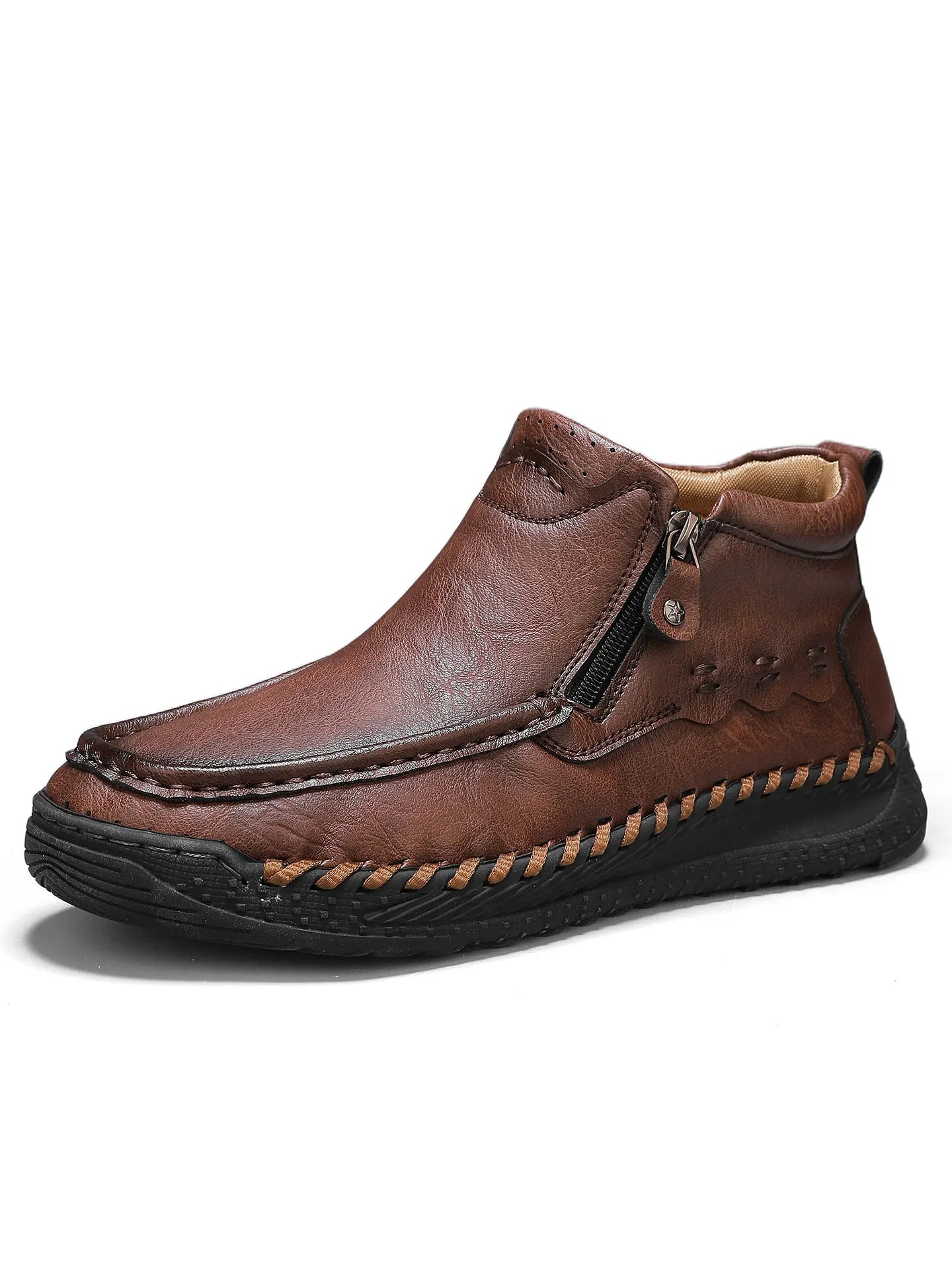 Men's New Fashionable High-Top Boots, Simple and Trendy Side-Zip Casual Sneakers, Autumn and Winter Outdoor Hiking Flat Shoes, Comfortable, Breathable, Wear-Resistant, Non-Slip, Large Size Men's Shoes