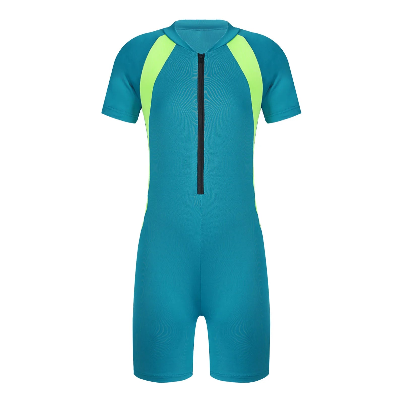 Kids Girls Boys Rash Guard One-piece Swimsuit Short Sleeves Zippered Shorty Wetsuit Swimwear Pool Beach Surfing Bathing Suit