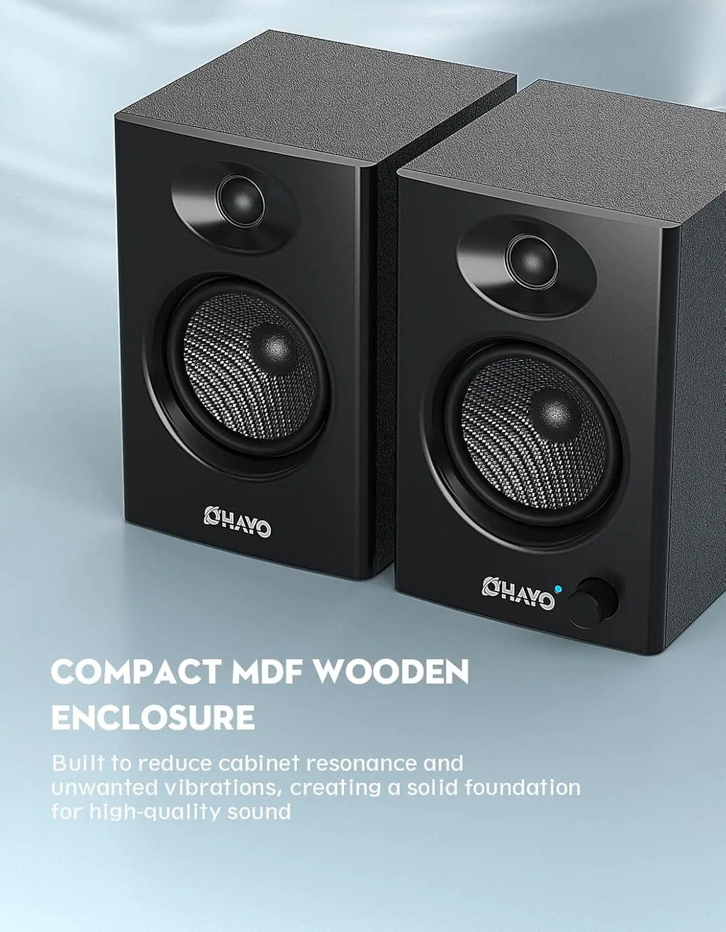 OHAYO 60W Computer Speakers for Music Gaming, Active Bluetooth 5.3, Stereo 2.0 Speakers for Desktop PC or Laptop, Aux RCA Input