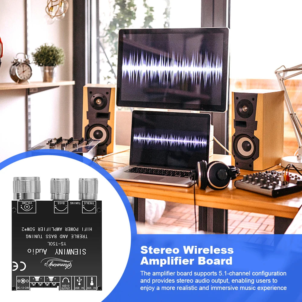 YS-T50L Stereo Audio Amplifier APP Control Bluetooth-Compatible 5.1 Bluetooth-Compatible Amp 50W*2 Home Sound Systems Supporting