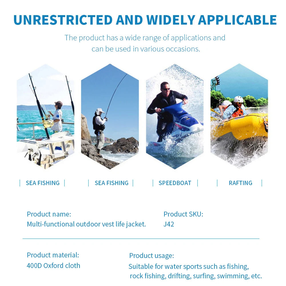 Outdoor Fishing Vest with High Buoyancy and Safety Features for Fishing Boating Adjustable Life Jacket