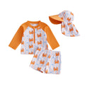 Boys' Rash Guard Set, 3 Piece Quick Dry Swimsuit Suit, Crab Print Long Sleeve Tops Swim Trunks Sun Cap Bathing Suit 0-5T