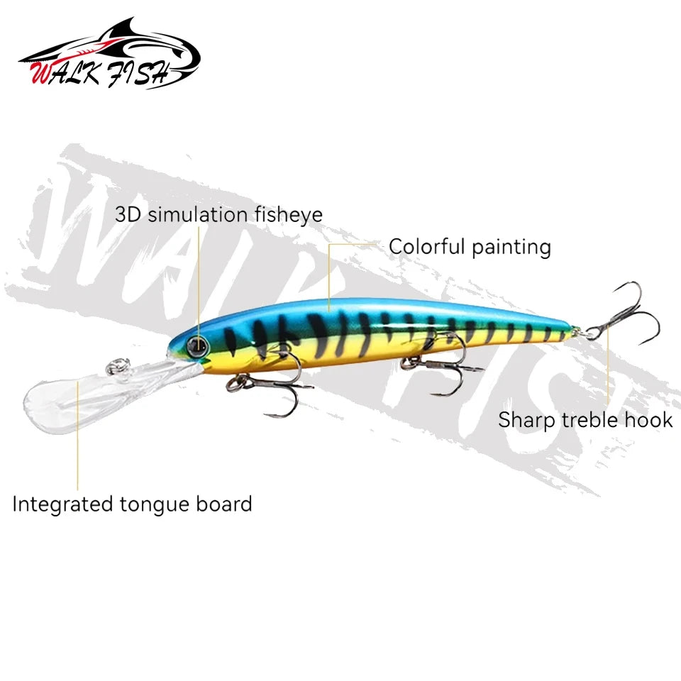 WALK FISH Deep walleye Trolling Fishing Lure Wobbler 12cm 20g Floating Crankbait Minnow Bass Pike Bait Depth 0-6m Fishing Tackle