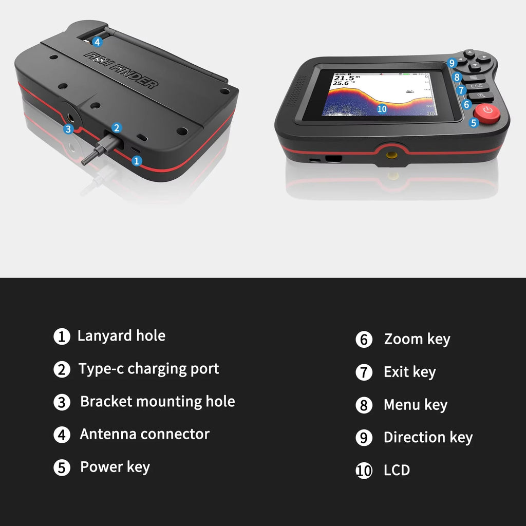 Intelligent Fishfinder - Portable Fishfinder and Depth Gauge, suitable for casual fishing gear from docks, coasts, or shorelines