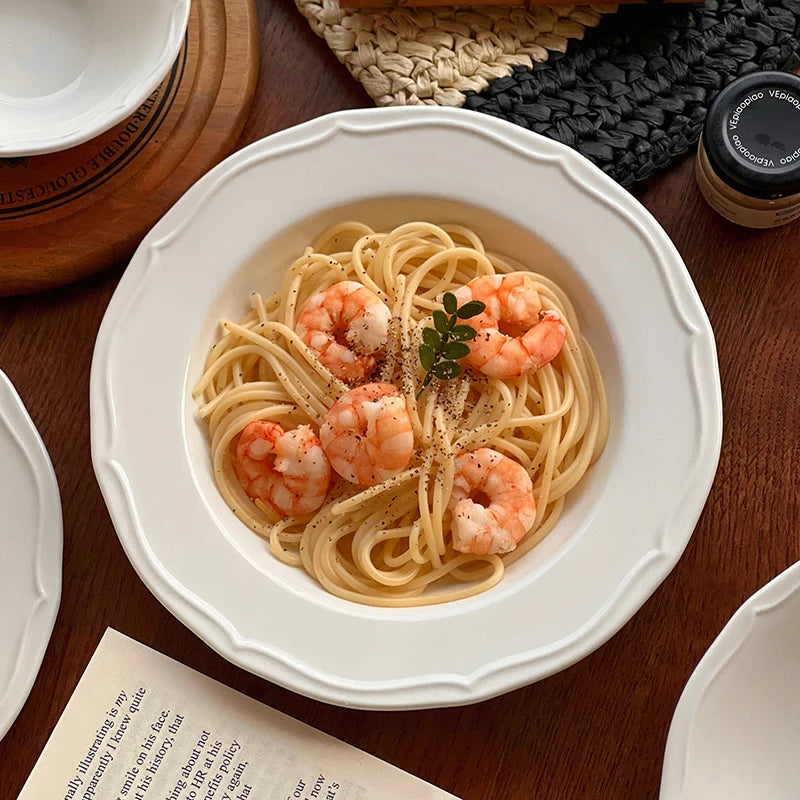 Ins Style White Ceramic Dinner Plates Household Versatile Bread Plate Exquisite Restaurant Serving Disc Nordic Dessert Tableware