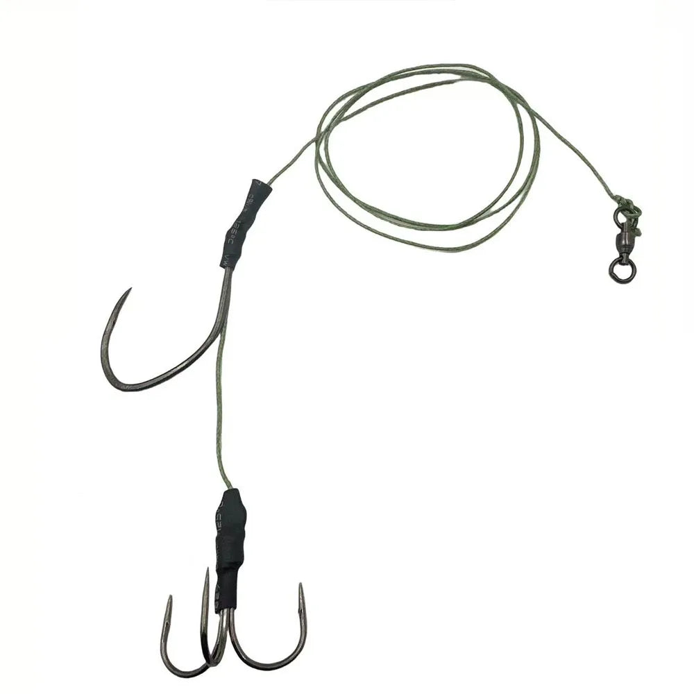 Outdoor Catfish Fishing Gear Set - 1 Heavy-Duty Single Hook, 1 Triple Anchor Hook, Anti-Bite Pe Tubing (Freshwater Night Fishing)