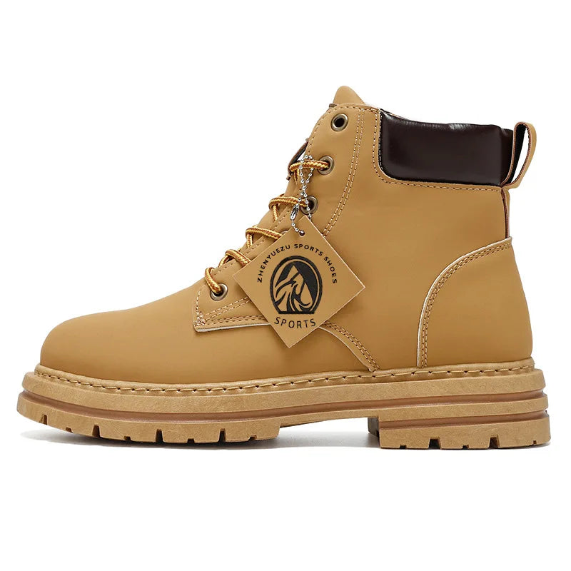 High Top Boots Men's Leather Shoes Fashion Motorcycle Ankle Boots for Men Winter Boots Man Shoes Lace-Up Botas Men Flat Sneakers