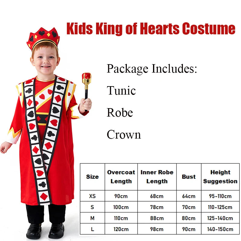 Kids Clothing Set Red Poker Pattern Halloween Dress Up Boy's King of Hearts Costume