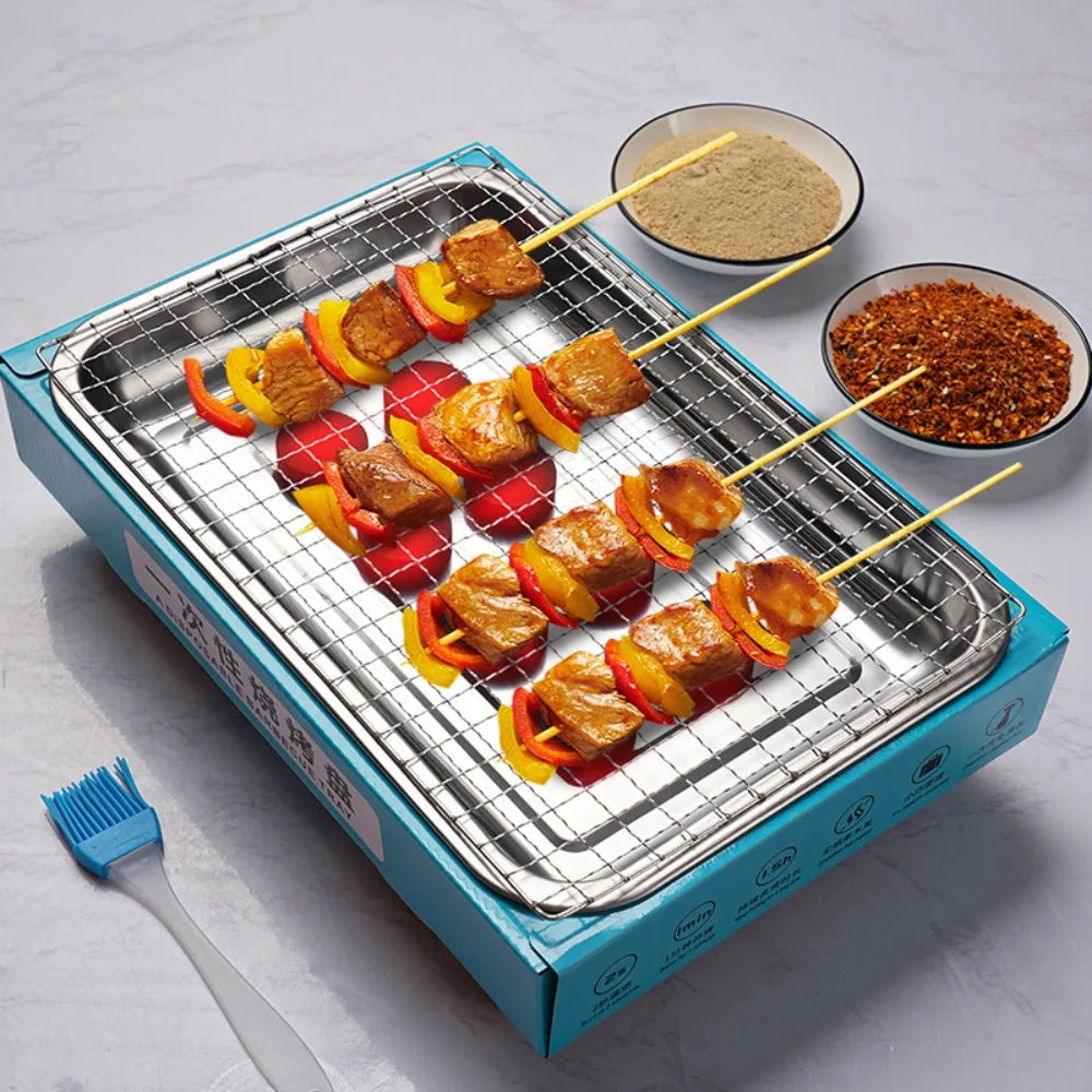 Household Disposable Barbecue Grill Smokeless Anti-scalding Shell BBQ Grill Rectangular with Brush Charcoal Grill Outdoor