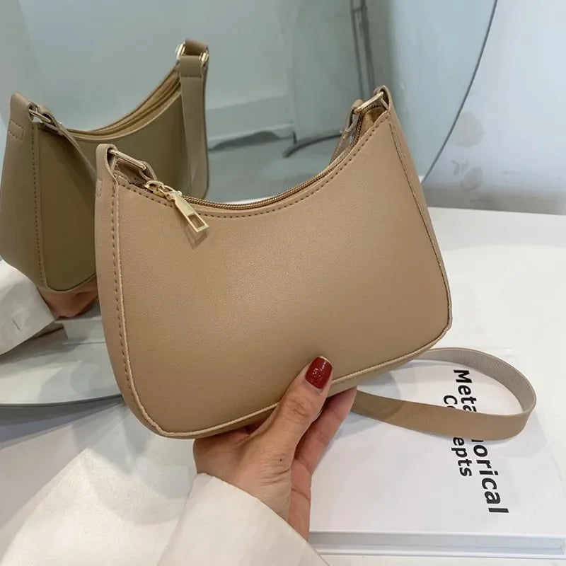 Fashion Handbag New Retro Solid Color PU Leather Shoulder Underarm Bag Women's Casual Hobos Purses and Handbags Ladies Hand Bags