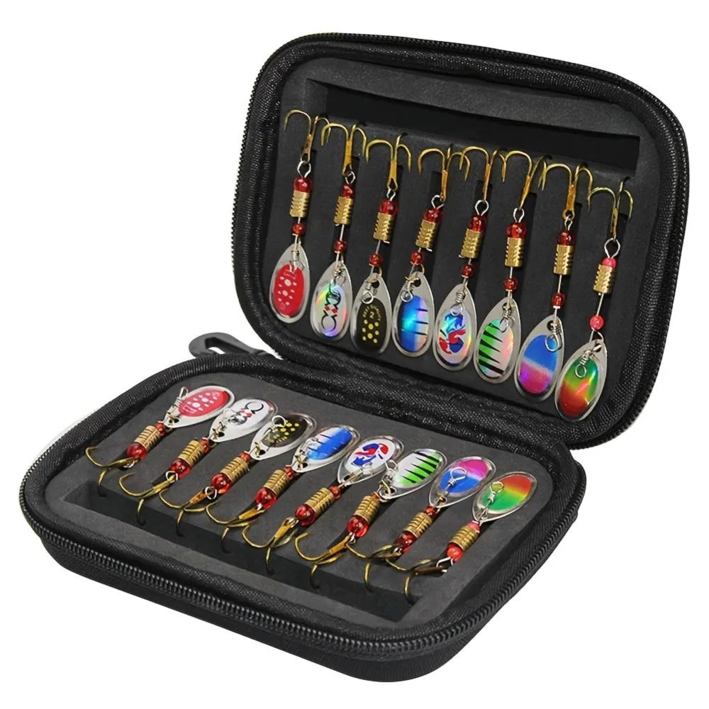 16pcs/box Metal Spoon Spinner Bait Fishing Lure Artificial Spinners Baits for Pike Bass Trout Fishing with EVA Hard Shell Bag