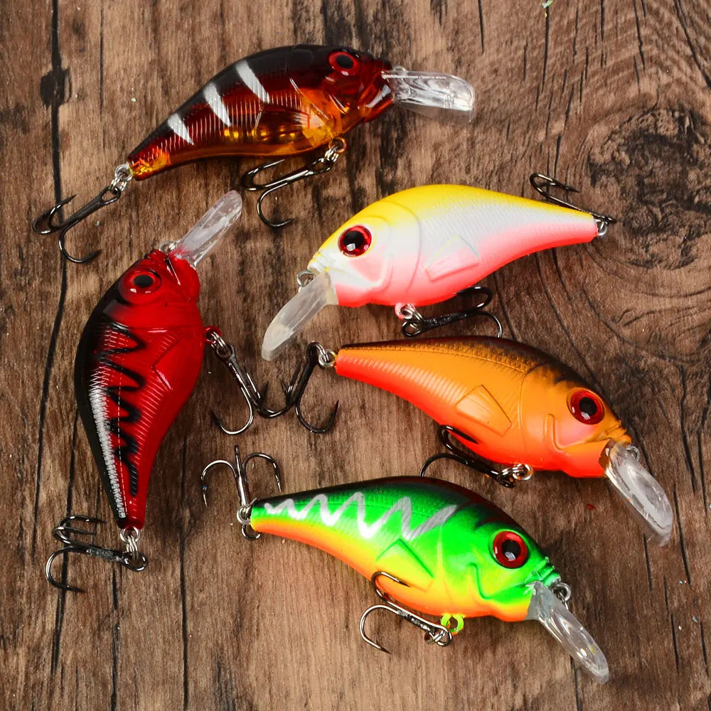 5pcs Crankbaits Bait Fishing Lure Floating Wobbler Crank Jerkbait Bass Swimbait Treble Hooks Swim Hard