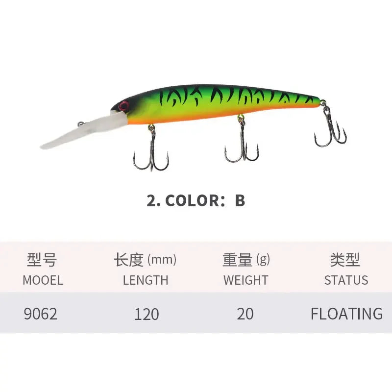 ZWICKE Trolling Lure Wobbler 120mm/20g Floating Crankbait Bandit Minnow Bass Pike Bait Depth 3-8M Saltwater Fishing Tackle