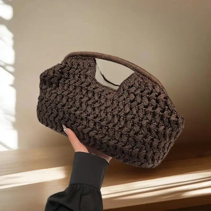 Women's Elegant Fashion Straw Handbag, Versatile Beach Shoulder Bag, Exquisite Woven Underarm & Evening Bags Gift