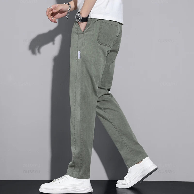 New Spring Autumn Cotton Men's Casual Pants Classic Drawstring Elastic Waist Stretch Blue Jogging Work Cargo Trousers Male