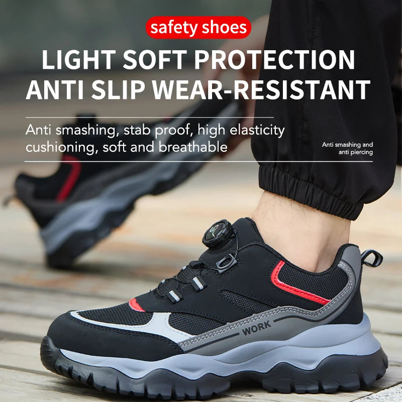 Mens Work Shoes Steel Toe Safety Boots Anti-smash Shoes Mens Black Hiking Boots Lightweight Breathable Sneakers for Outdoor Work