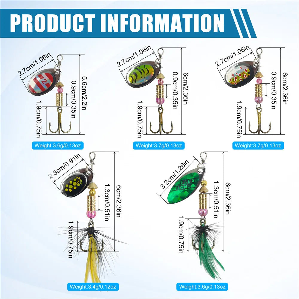 5/10/20Pcs Spinner bait Bass Fishing Lures Spinnerbaits Spoon Lures Feather treble hooks for Trout Salmon Metal Spinner Lure