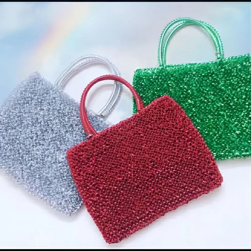 Women's handbag 2022 summer pure manual PVC woven shiny women's bag, Single Shoulder Messenger Bag