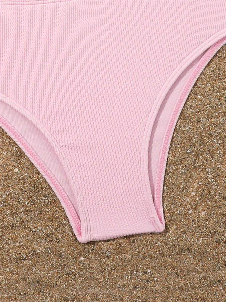 Kids Swimsuit Girls Bikini 2026 New Solid Ribbed Sling Bikinis Set Children Swimwear Summer Three Piece Beachwear Bathing Suits