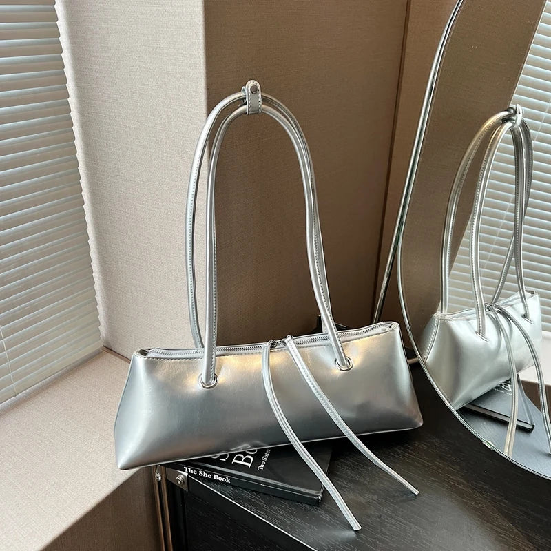 New Women Red Shoulder Bag Korean Version Simple Solid PU Leather Underarm Bags 2025 Elegant Female Dating Handbags