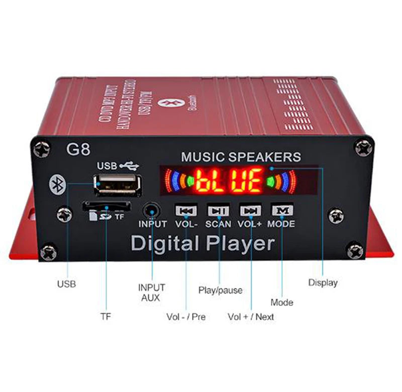 SIHAO G8 Car DC 12V 200W 4 Channel HiFi Audio Digital Stereo bluetooth AUX USB/TF/FM MP3 with Remote Control