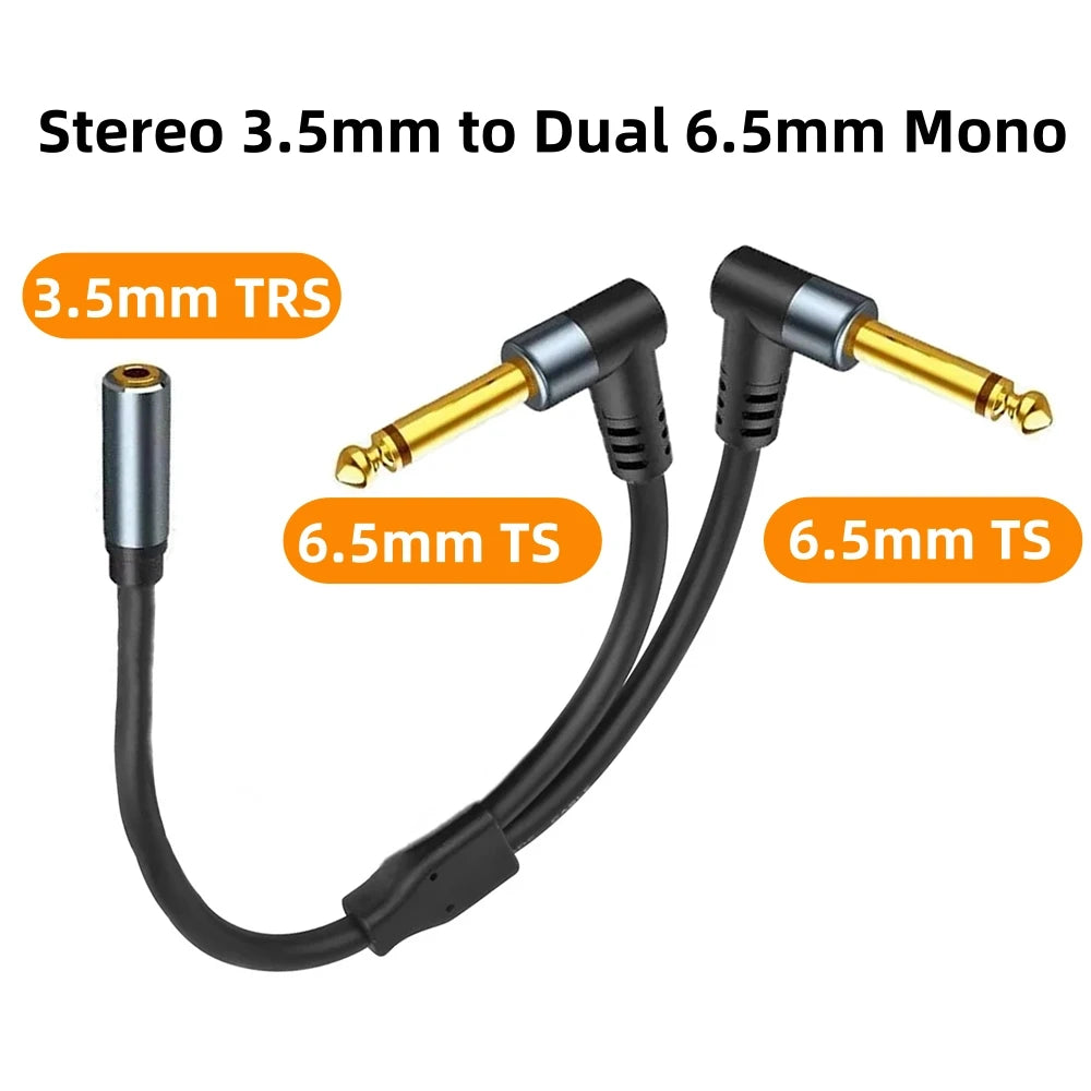 Stereo 3.5mm 1/8 TRS To Dual 6.5mm Y Splitter 6.35mm to 2x6.35mm Jack Adapter Audio Extension Cable for Amplifier Speaker Mixer