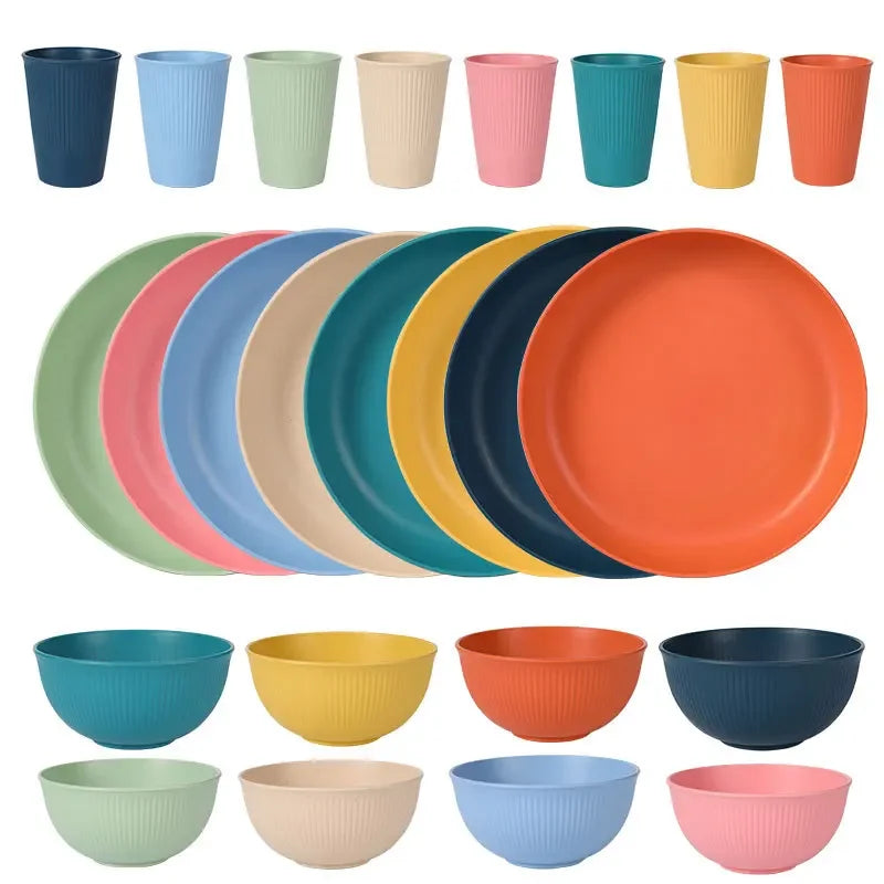Dinner Dishes Wheat Straw Dinner Plates Set Eco Friendly Full Tableware Plates Cups Bowls Set Kitchen Accessories Dinnerware