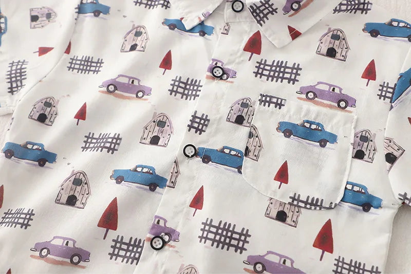 Kids Baby Boy Clothing Set Summer Cartoon Full Car Print T-Shirt + Shorts Fashion Casual Boy Tracksuit Children Baby Clothes Set