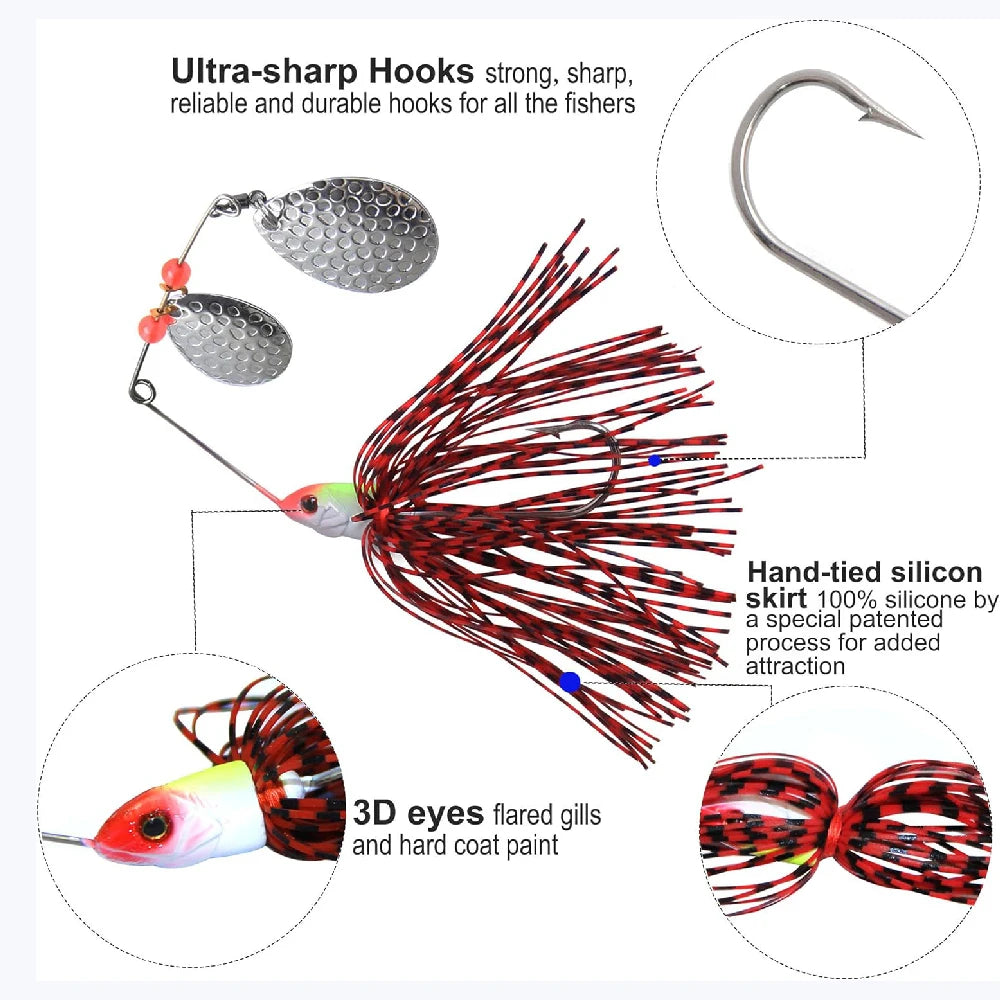 6pcs Spinnerbait Fishing Lures Buzzbait Spinners Baits Kit Swimbait Jigs for Bass Pike Trout Salmon Freshwater Saltwater Fishing