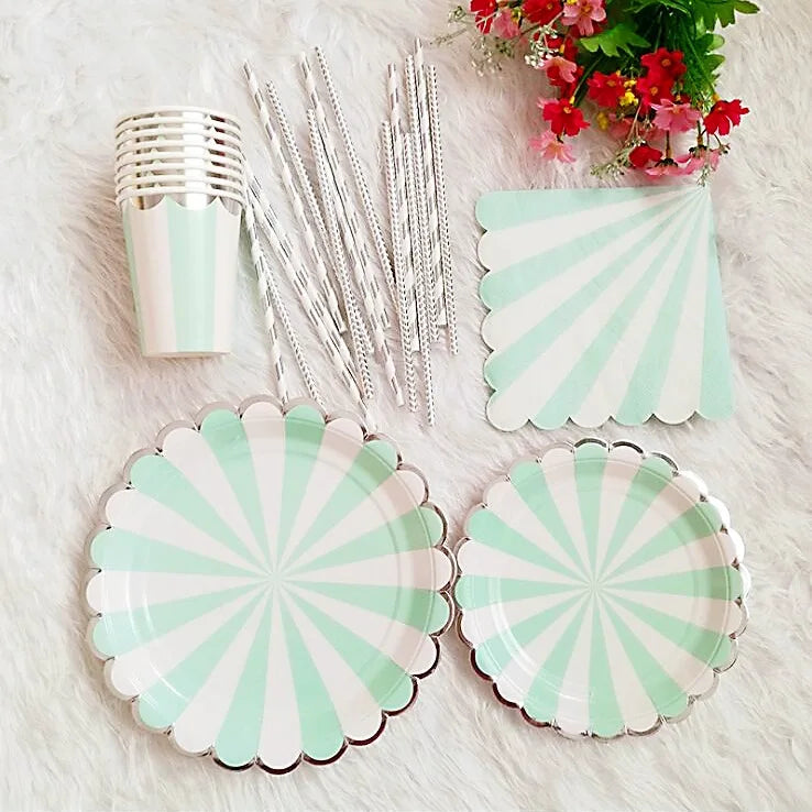 10 pcs Disposable  Paper Plates & Cups Set with Elegant Gold Rim Ideal Birthday Decorations and Cake Serving Party Decorations