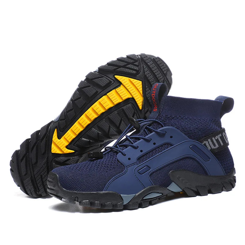 Men's Wading Sneakers High-Top Lightweight Slip Resistant Hiking Shoes Outdoor Breathable Mesh Ankle Boots Male Fishing Footwear