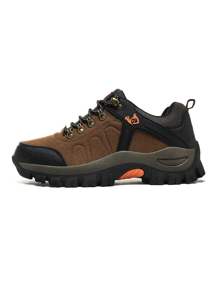 Men's Outdoor Lightweight Leather Patchwork Work Boots Durable Lace-Up Hiking Shoes for Construction Site And Mountain Climbing