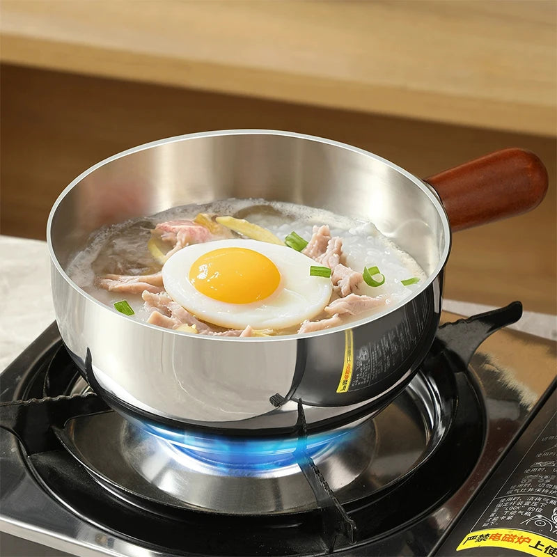 Breakfast & More Cooking Pot - Small Stainless Steel Saucepan with Wooden Handle, Ideal for Frying Eggs, Warming Milk or Oatmeal