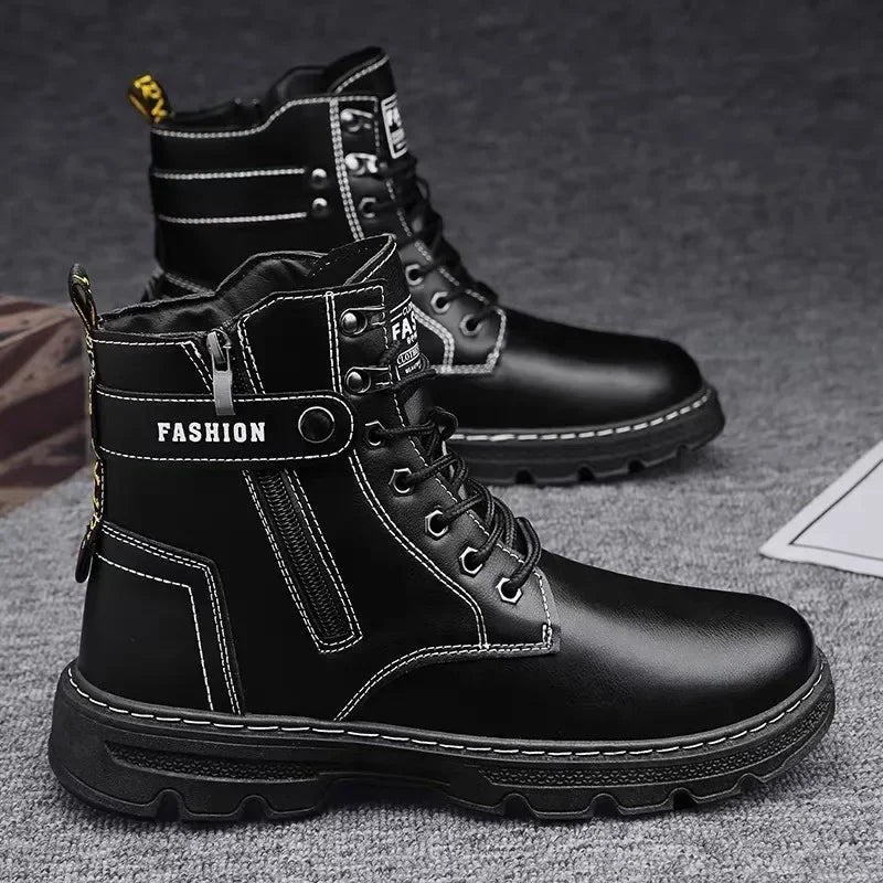 High Top Men's Shoes for Spring and Autumn, New Anti Slip and Waterproof Desert Boots Outdoor Zipper Hiking Shoes Work Boots
