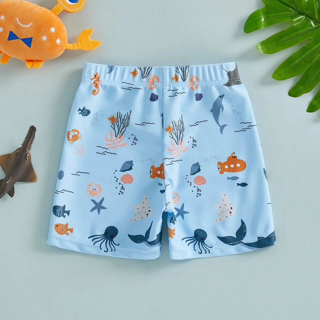 Toddler Kids Baby Boys Summer Swim Trunks Crab Octopus Print Quick Dry Swim Board Shorts Swimwear Bathing Suits Beachwear