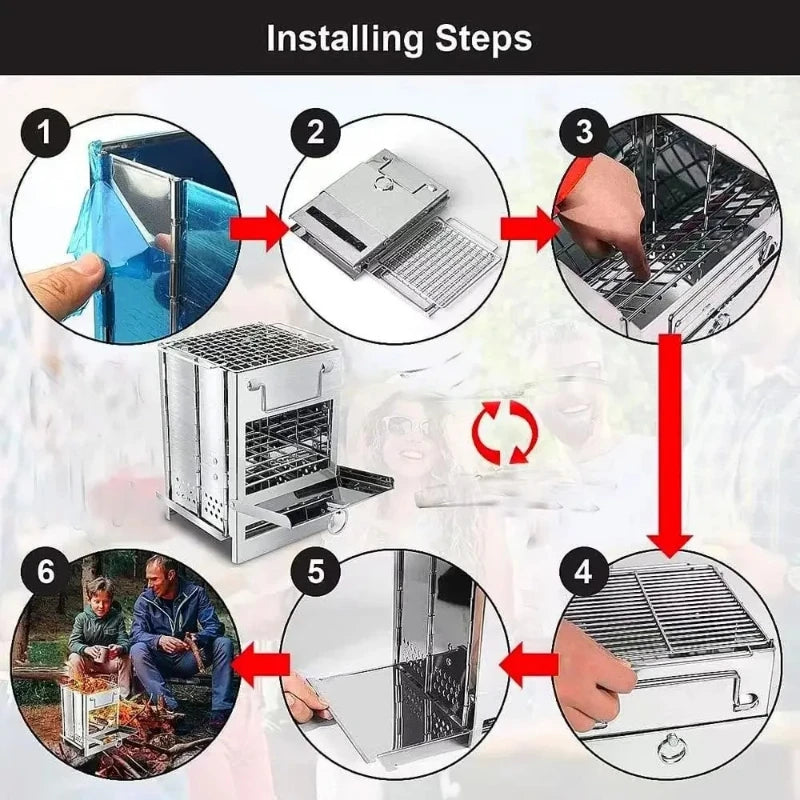 Outdoor camping heating stove,outdoor integrated folding portable storage stove,charcoal firewood stainless steel barbecue grill