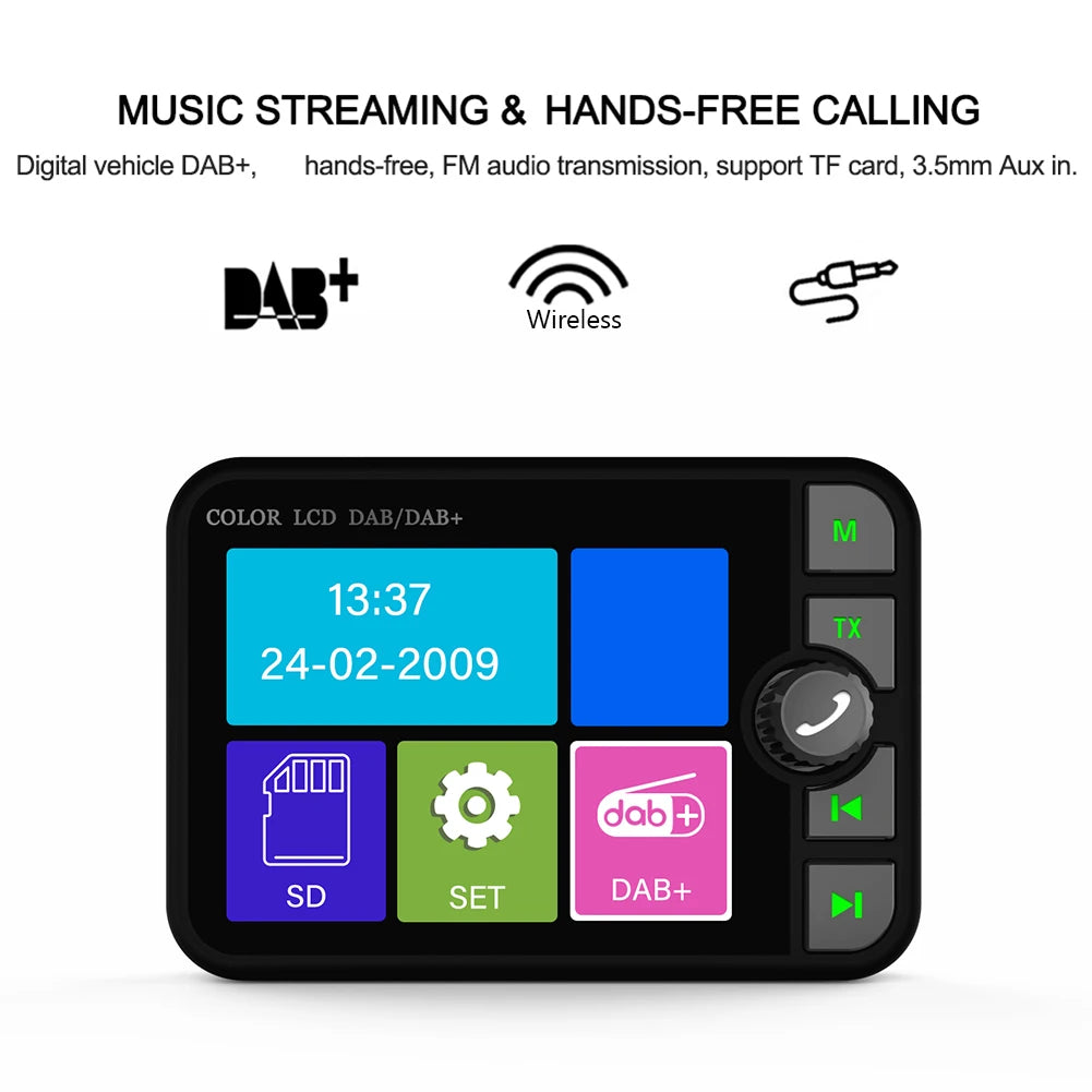 Stereo MP3 FM Transmitter 2.4 Inch LCD Color Screen Radio Receiver Bluetooth-compatible 5.0 Dab Digital Radio Hands-free for Car