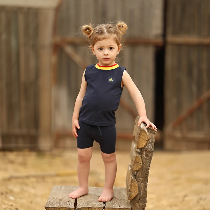 Kids family clothing set stripes collar dress boy shirt baby top & shorts set teen top & long skirt set bee logo