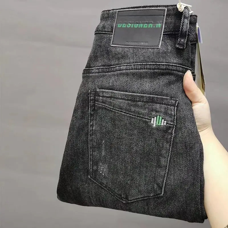 Men's Straight Leg Jeans Small Footwear Wear Resistant Casual Trousers Cotton Elastic Denim mid Waist Zipper Fashionable Yout...
