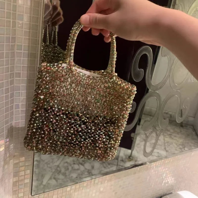 Women's handbag 2022 summer pure manual PVC woven shiny women's bag, Single Shoulder Messenger Bag