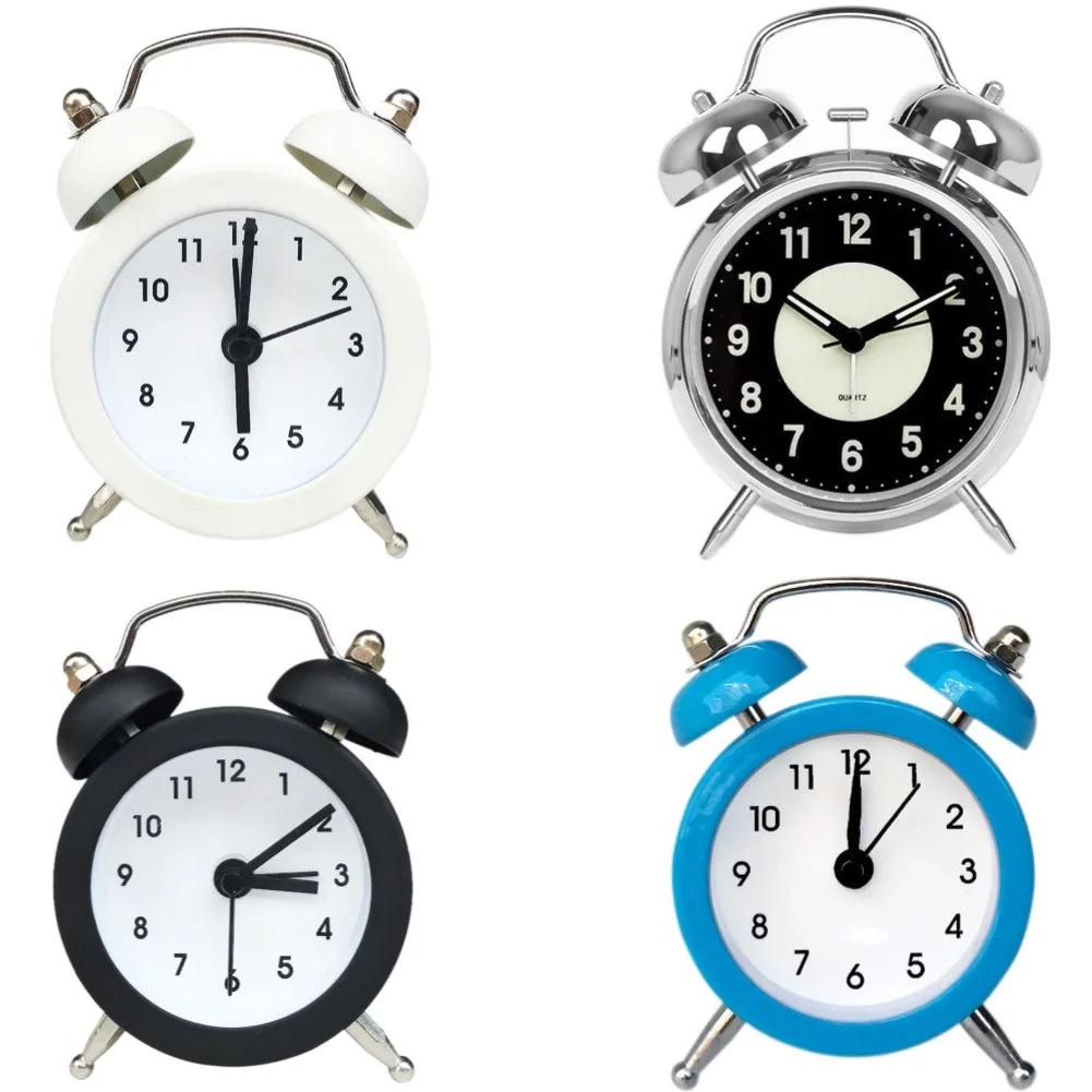 Silent Clock Twin Bell Alarm Clock Loud Alarm Great For Heavy Sleepers For Bedroom Decoration Rabbit Ears Cute Mini Metal Alarma