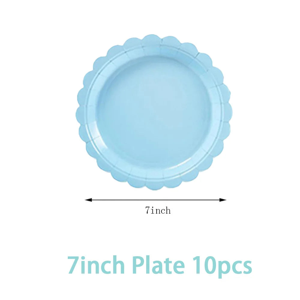 Solid color party supplies tableware paper plates cups napkins tablecloths suitable for birthday party guests banquet baby showe