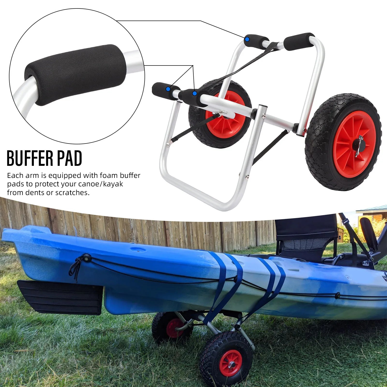 Kayak Cart Trolley with 10 Inch Solid Airless Tires Wheels Folding Universal Boat Dolly Canoe Transport Carrier for Floats Kayak