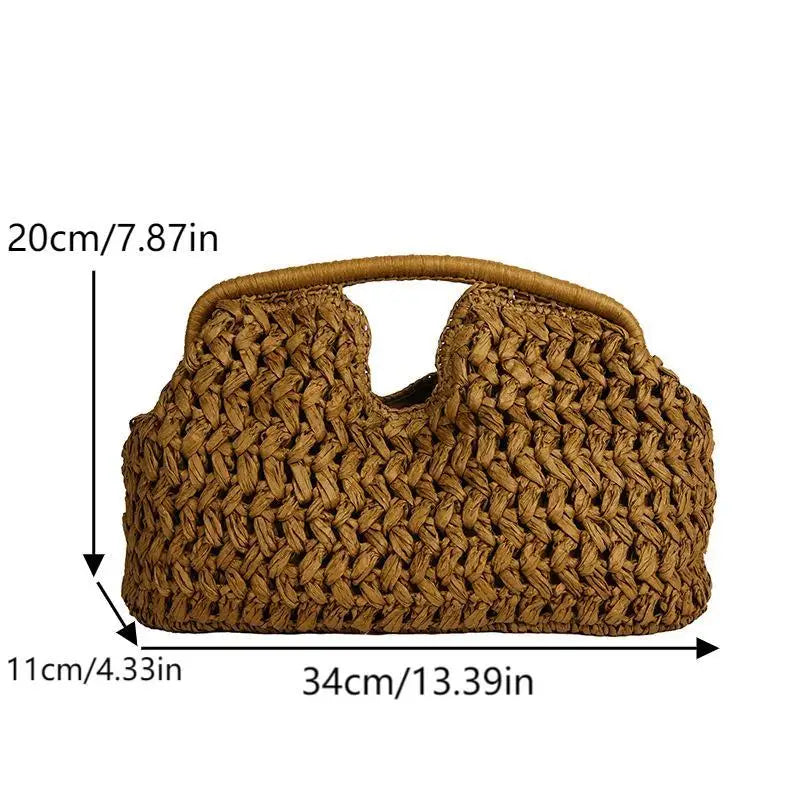 Women's Elegant Fashion Straw Handbag, Versatile Beach Shoulder Bag, Exquisite Woven Underarm & Evening Bags Gift