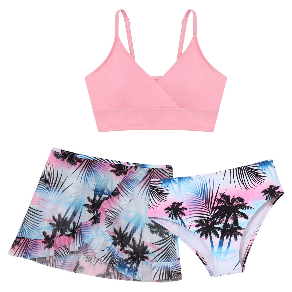 Kids Girls Swimsuit Bikini Set Bralette Girls Two-Piece Bathing Suits Volant Top Bikini Panties Swim Beachwear Tankini Beachwear