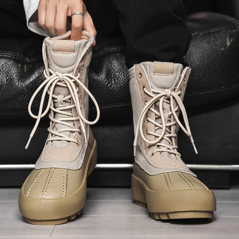 Men Outdoor High-top Boots Tactical Military Boots Thick-soled Shoes Lightweight Wear-resistant Hiking Shoes Men Motocycle Boots