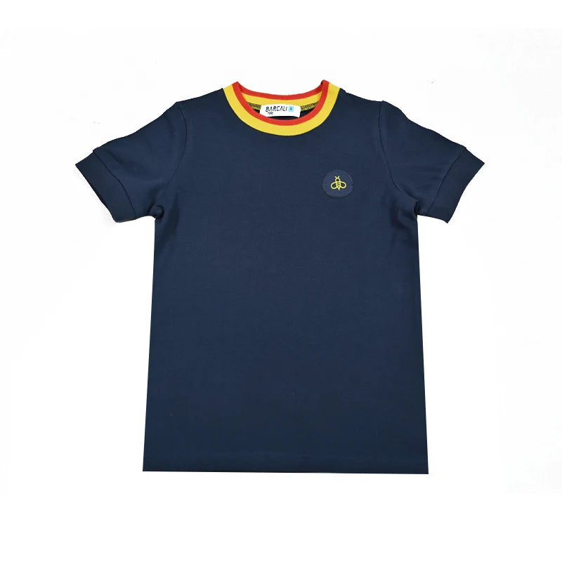 Kids family clothing set stripes collar dress boy shirt baby top & shorts set teen top & long skirt set bee logo