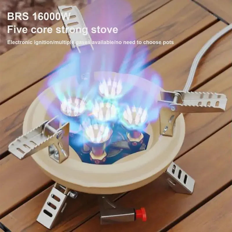 16000W Camping Gas Burner Mini Camp Stove Portable 5-Core Strong Power Gas Stoves Tourist Picnic Furnace BRS-201 For Camping